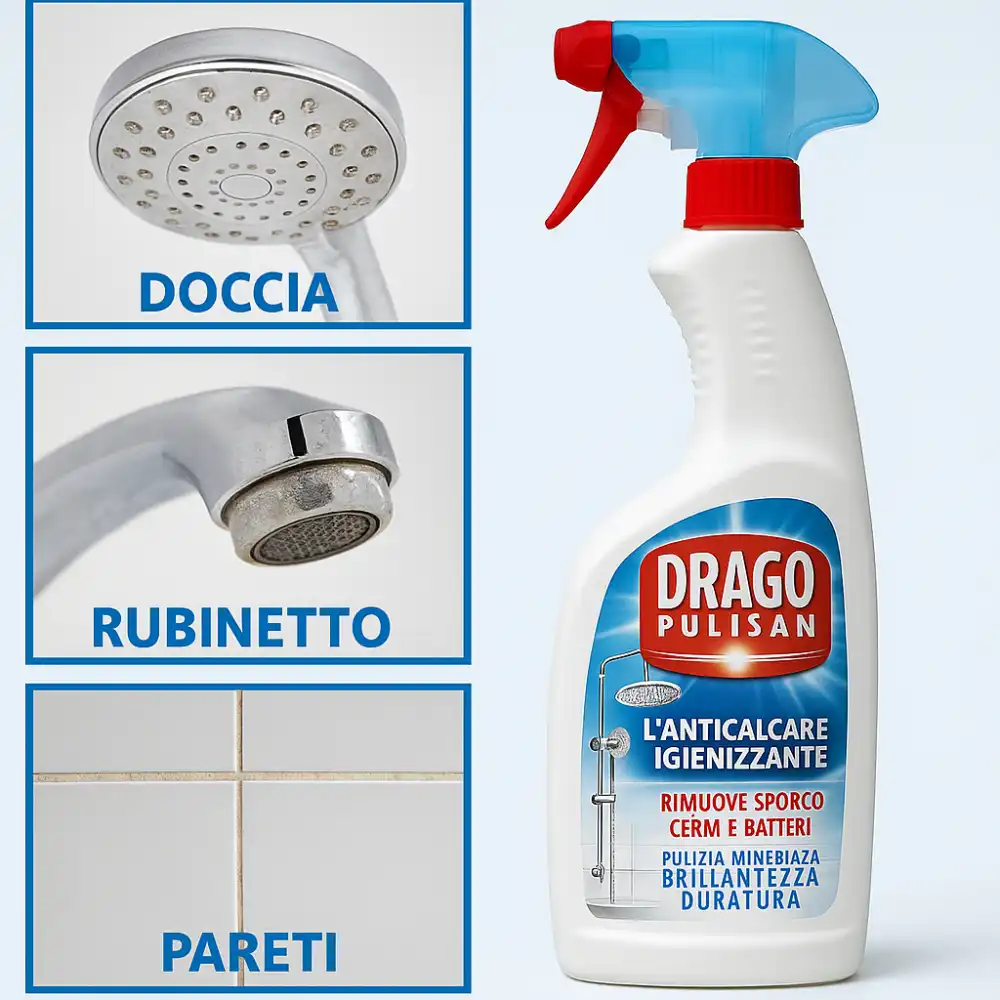 9 X Drago Pulisan Anticalcare Spray 600ml Rimuove Calcare Bagno Cucina