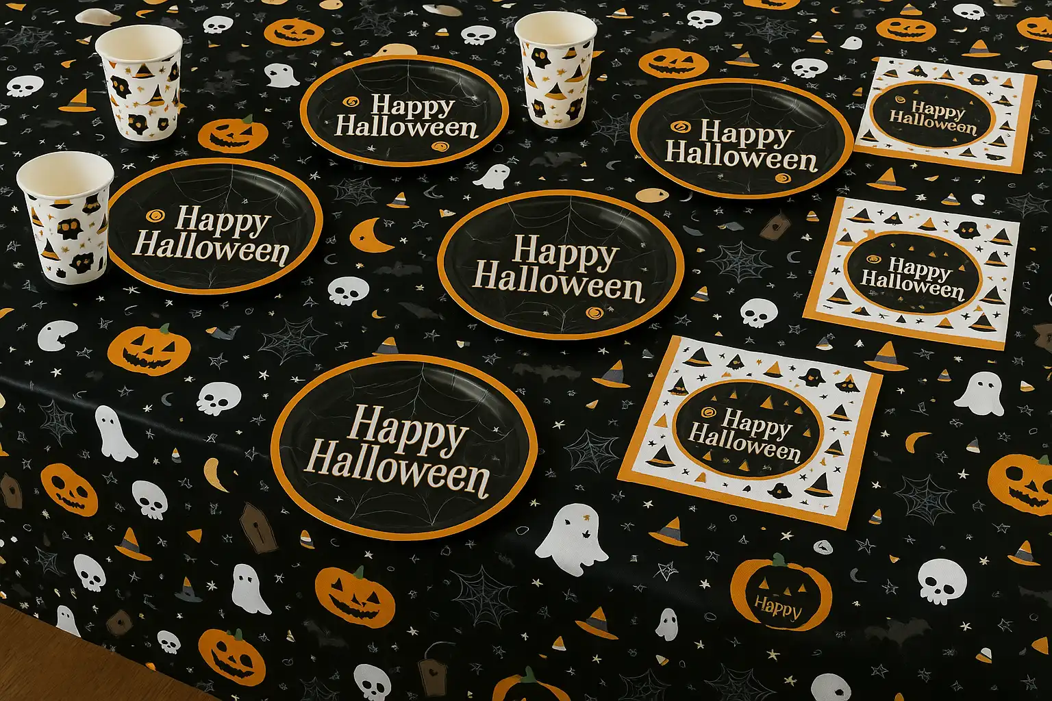 Set Tavola Completo Halloween Party con Tovaglia Piatti Bicchieri e Tovaglioli