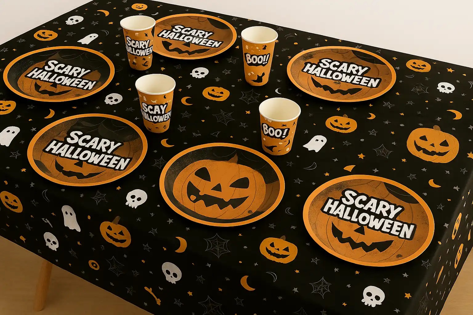 Set Tavola Completo Halloween Party con Tovaglia Piatti Bicchieri e Tovaglioli