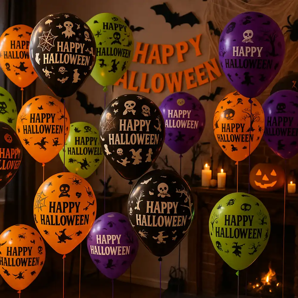 50 Palloncini Halloween in Lattice per Festa Horror Arancio Nero Viola Verde