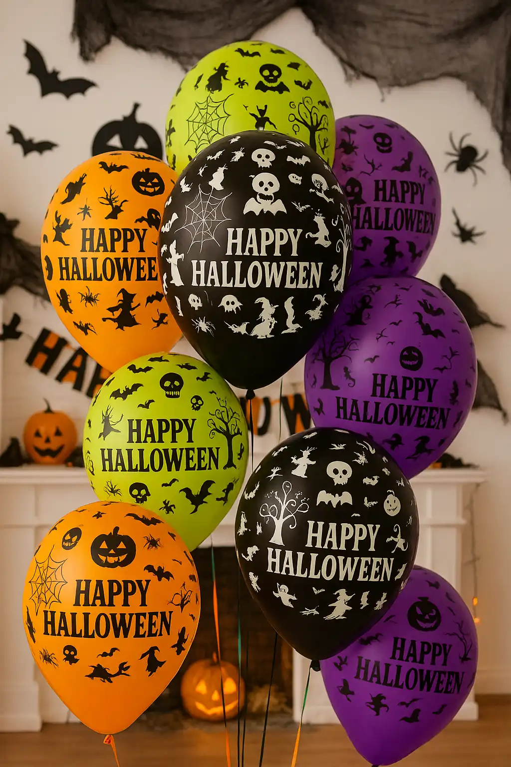 50 Palloncini Halloween in Lattice per Festa Horror Arancio Nero Viola Verde