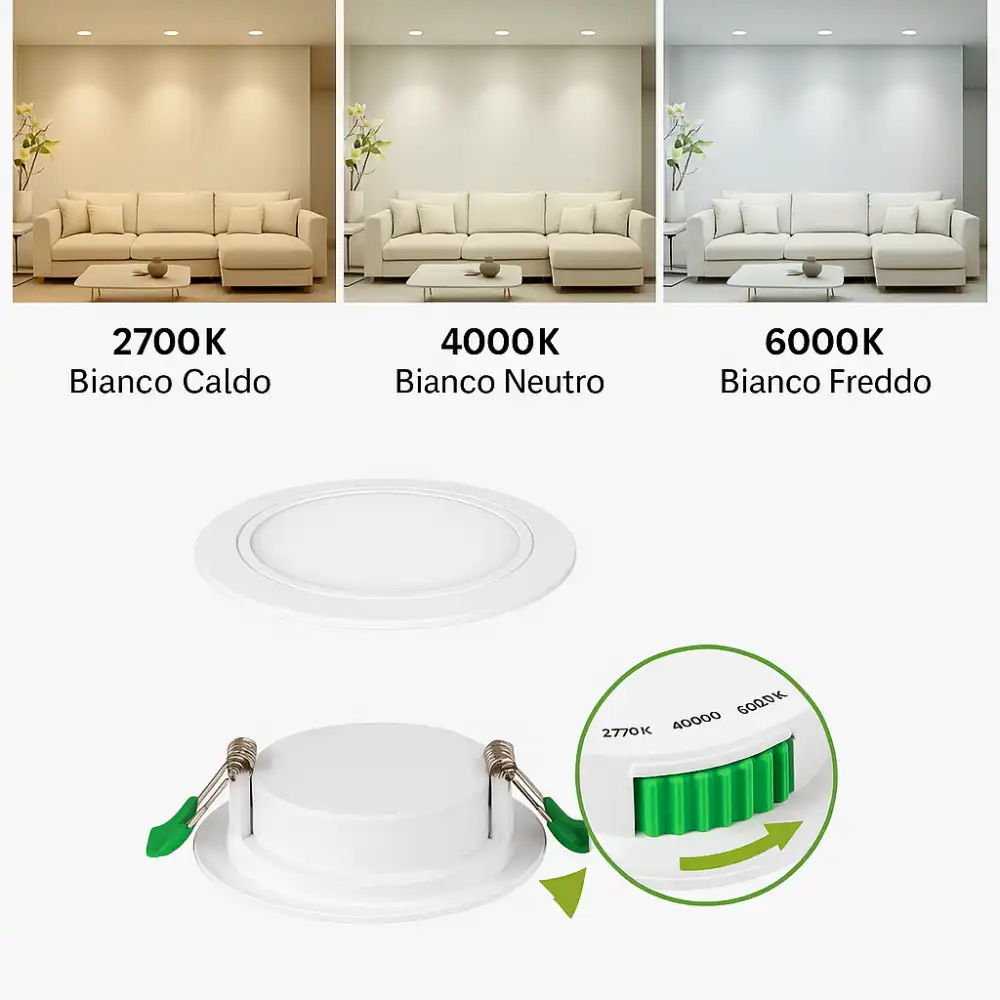 18x Faretti LED Incasso 6W 500LM Ø75mm IP20 Selezionabili in 3 Tonalità Di Luci