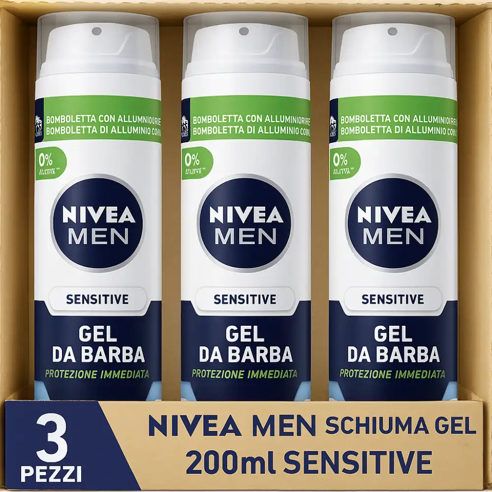 3x Nivea Men Sensitive Gel da Barba 200ml – Rasatura Delicata con Camomilla
