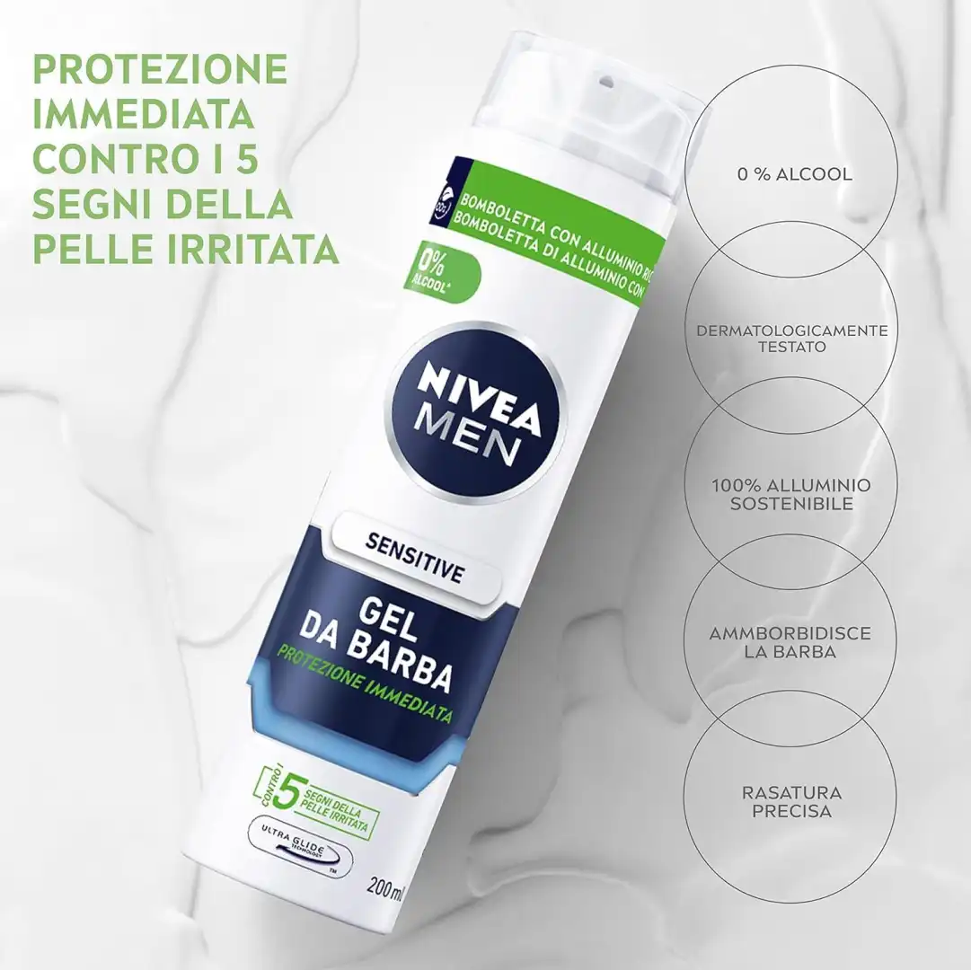 3x Nivea Men Sensitive Gel da Barba 200ml – Rasatura Delicata con Camomilla