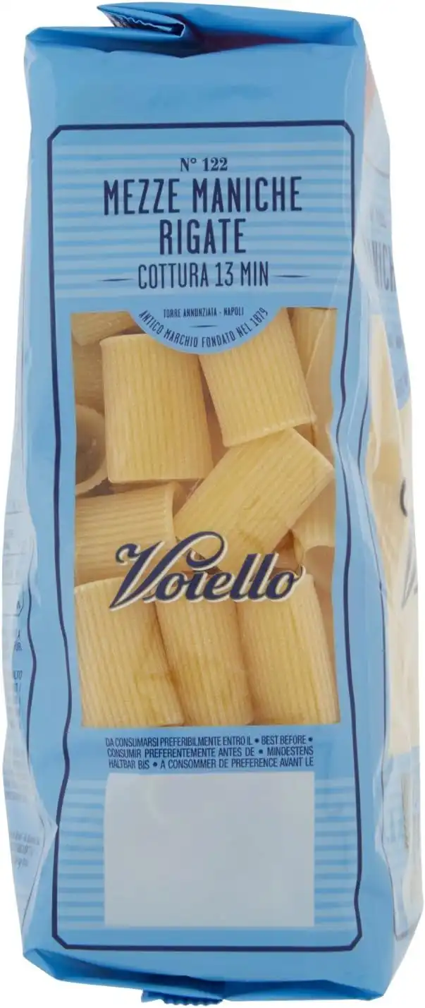 8x Voiello Mezze Maniche Rigate 500g – Pasta Trafilata al Bronzo Grano Aureo