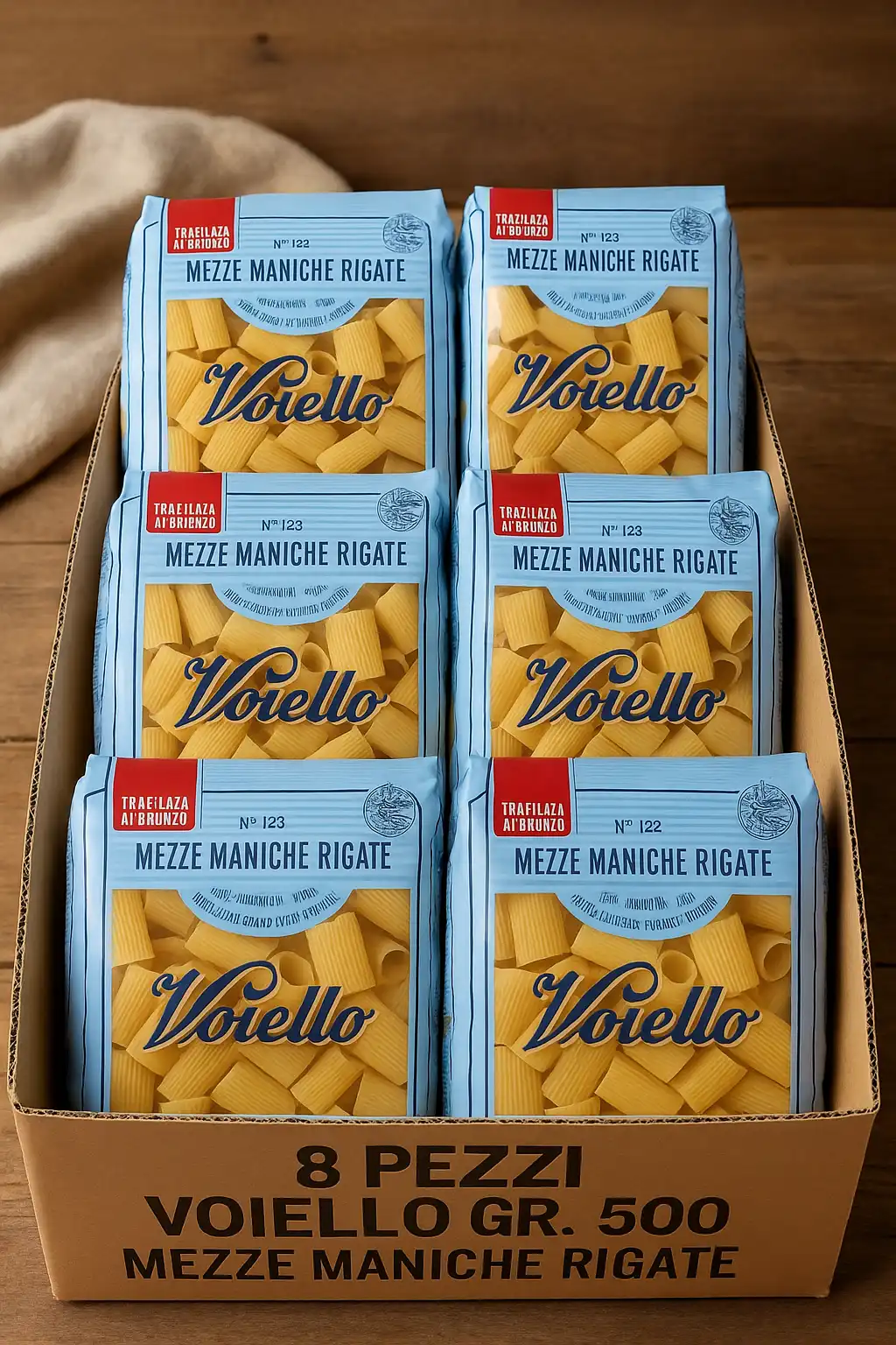 8x Voiello Mezze Maniche Rigate 500g – Pasta Trafilata al Bronzo Grano Aureo