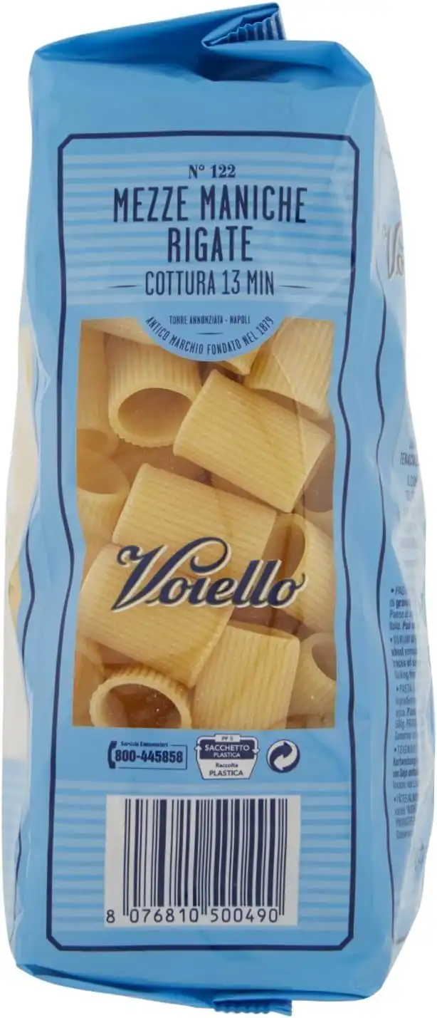 8x Voiello Mezze Maniche Rigate 500g – Pasta Trafilata al Bronzo Grano Aureo