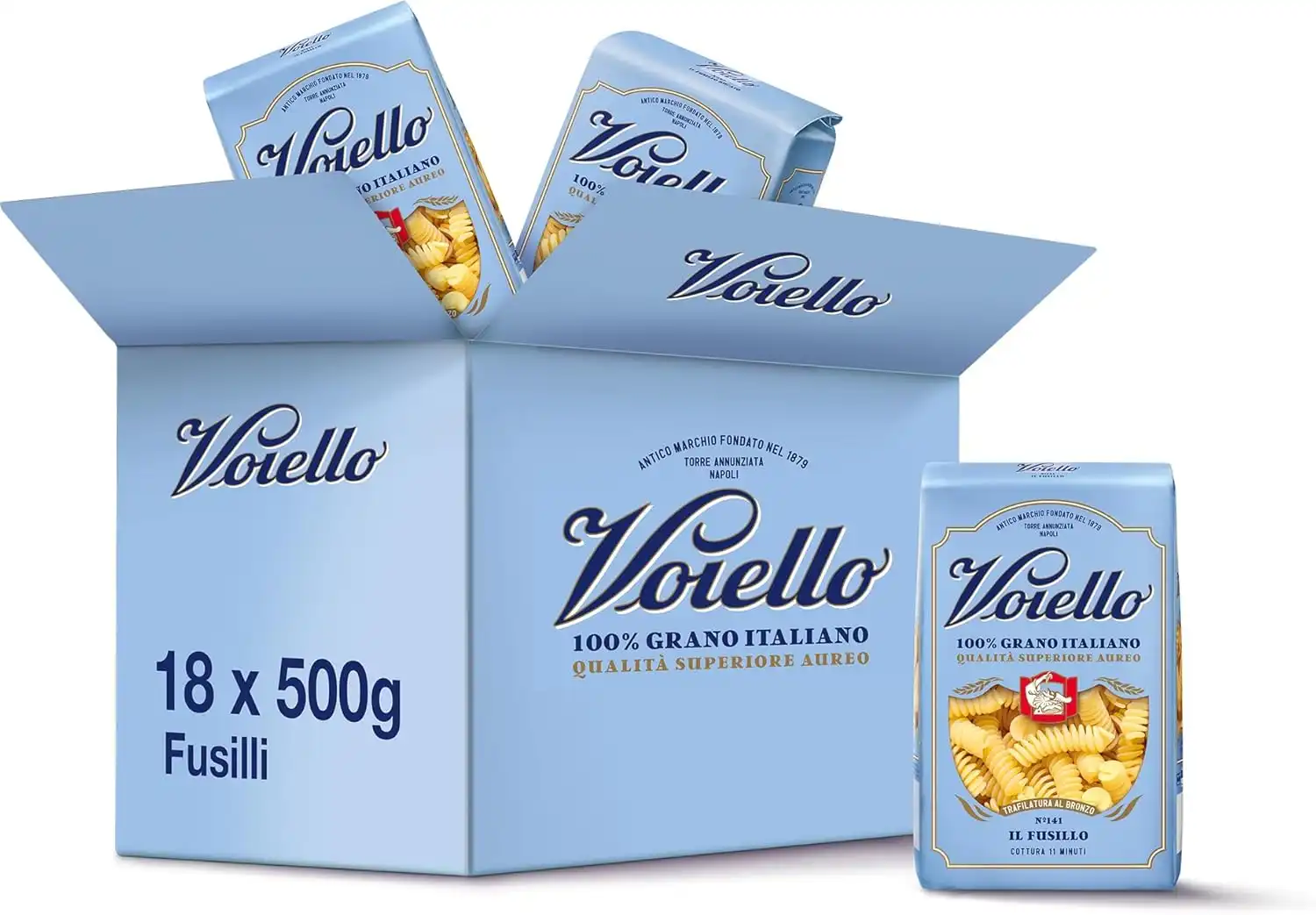 18x Voiello Fusilli N°141 500g – Pasta Corta Trafilata al Bronzo Grano Aureo