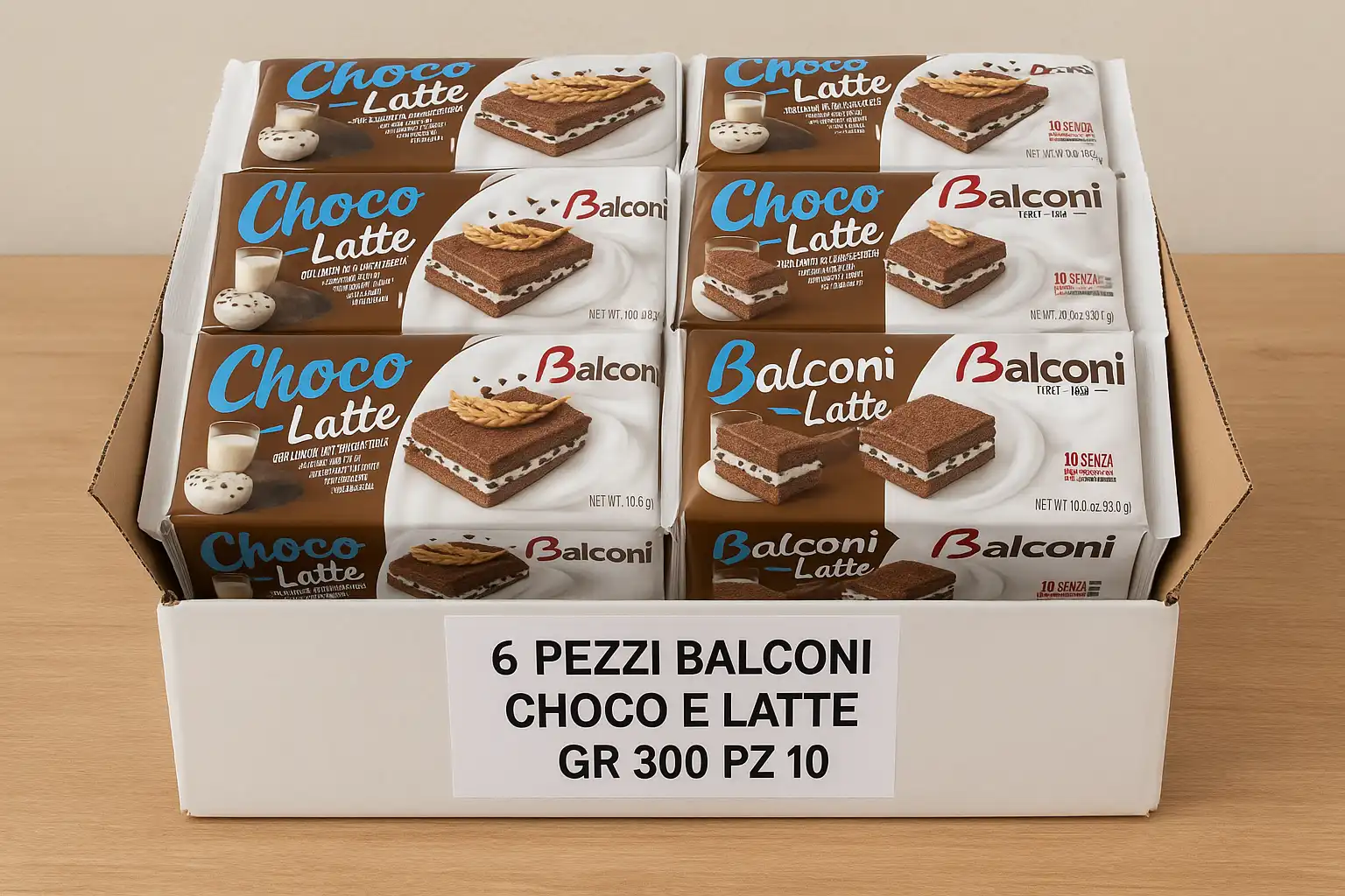 6x Balconi Choco Latte 300g – Merendine con Crema Stracciatella 10 Pezzi