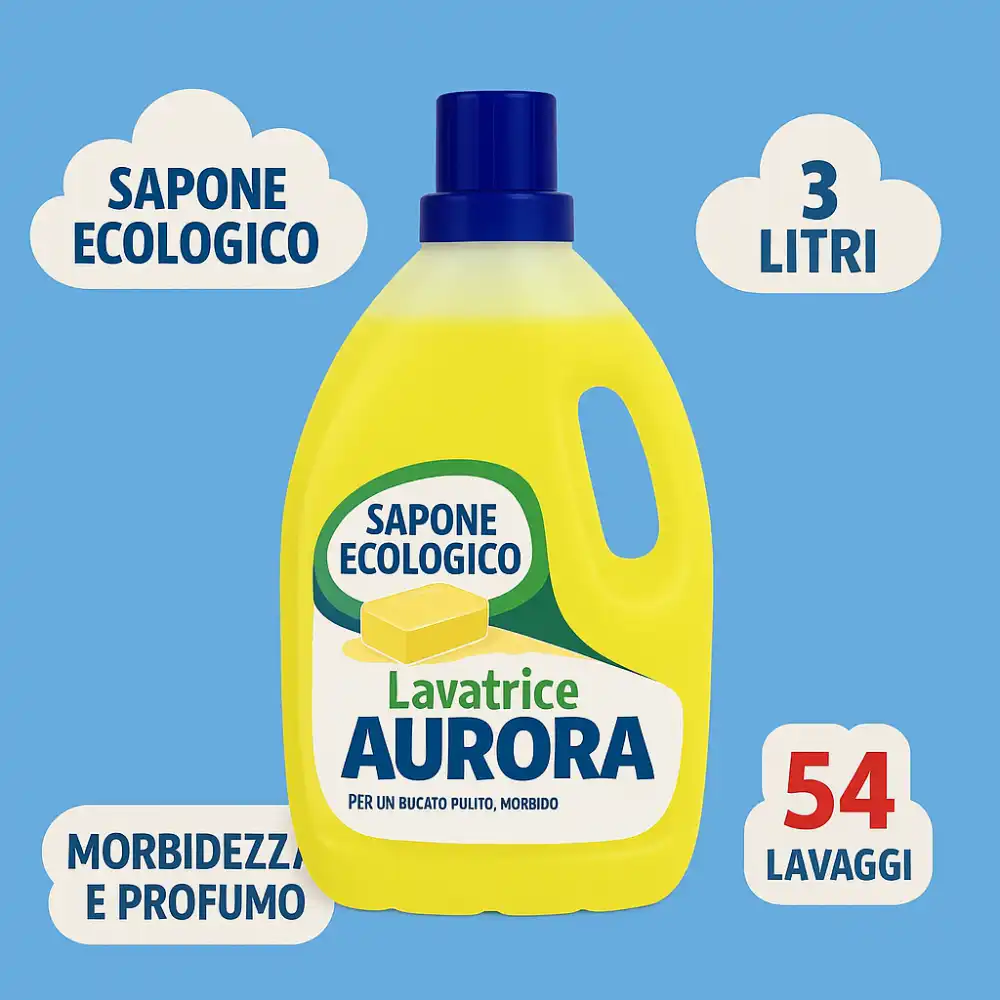 2 x Detersivo Lavatrice Aurora 3L Sapone Ecologico Liquido Profumato 54 Lavaggi