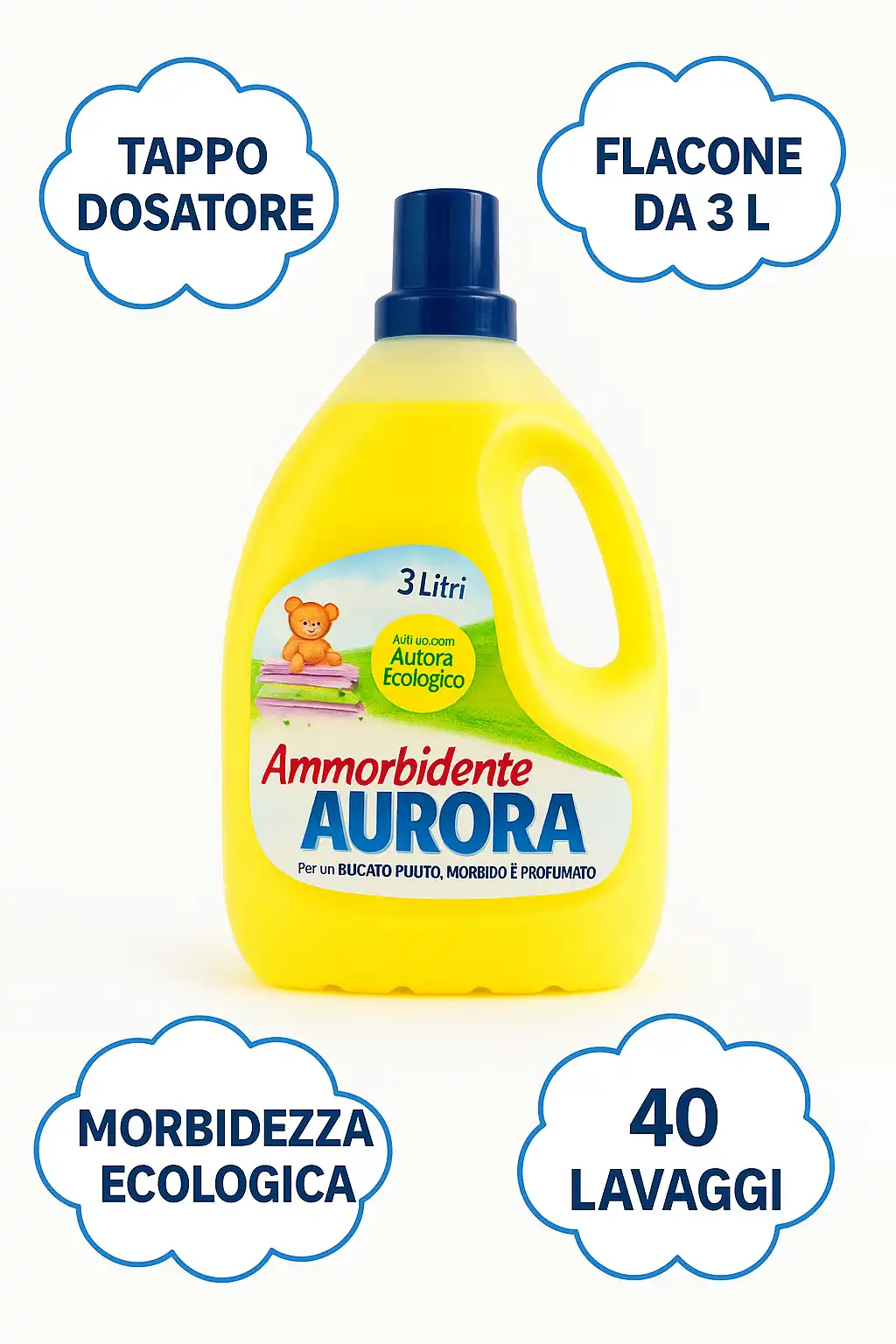 Ammorbidente Aurora 3L x4 (12L Tot) – 40 Lavaggi, Bucato Morbido e Profumato