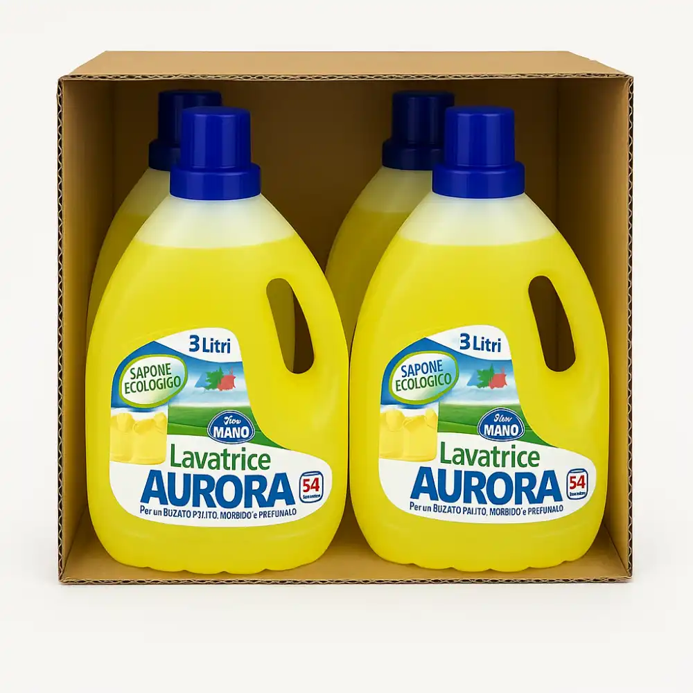 4 x Detersivo Lavatrice Aurora 3L Sapone Ecologico Liquido Profumato 54 Lavaggi