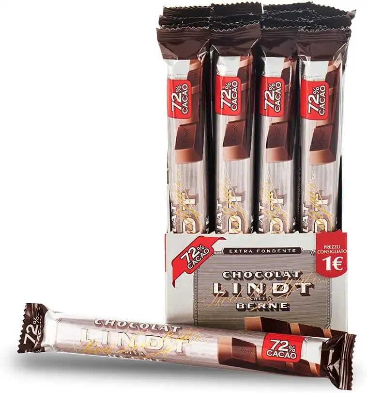 Lindt Snack Cioccolato Extra Fondente 72% Cacao 38g – Confezione 24 Pezzi