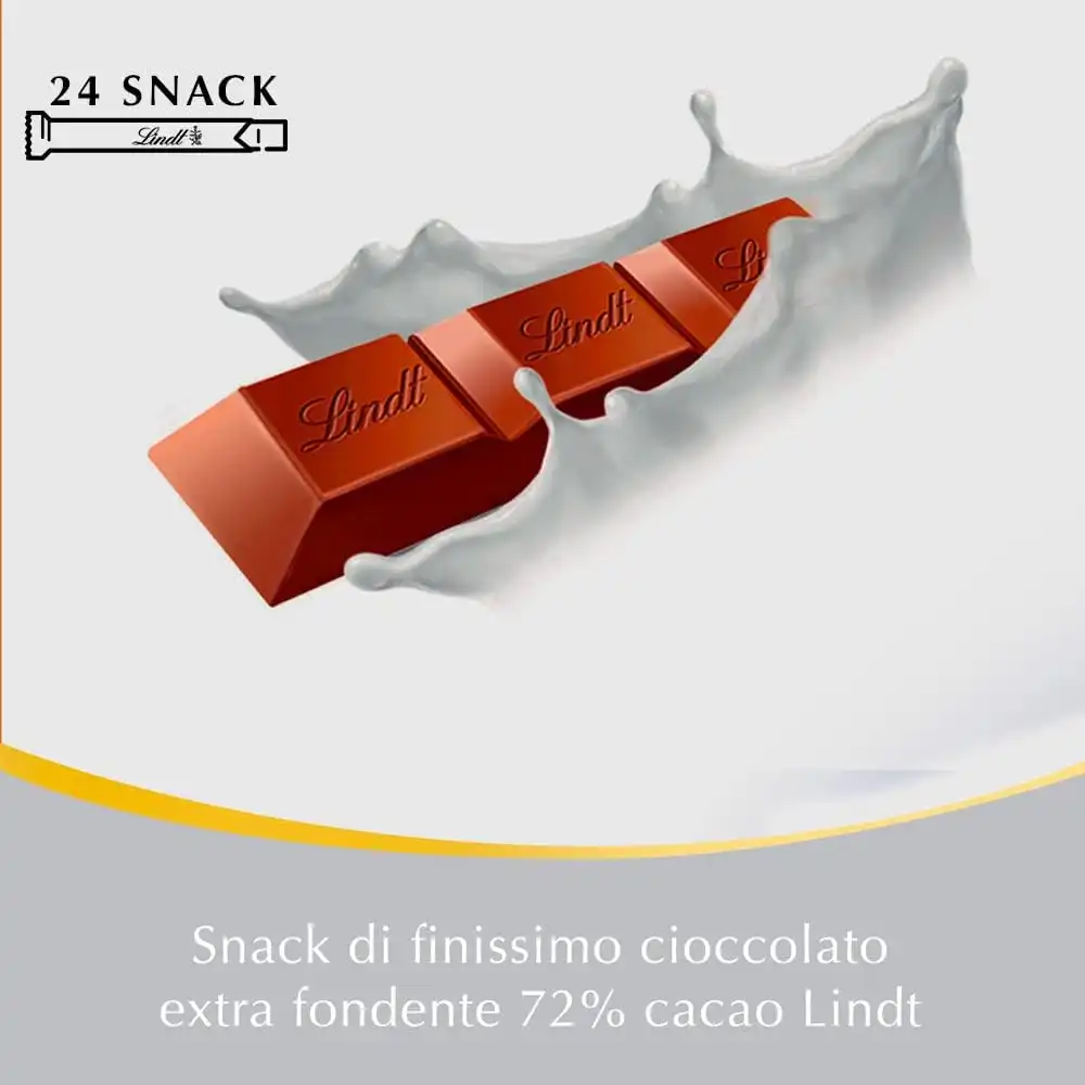 Lindt Snack Cioccolato Extra Fondente 72% Cacao 38g – Confezione 24 Pezzi