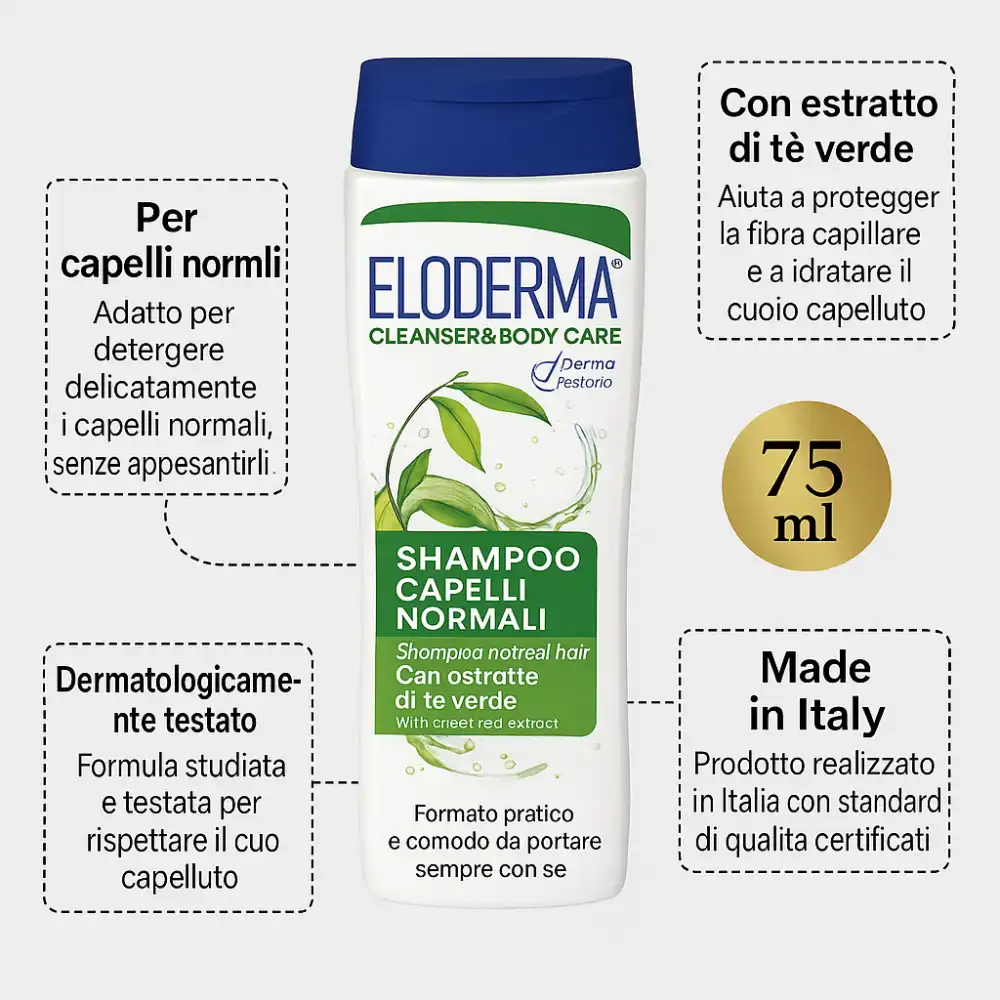 6x Eloderma Shampoo Capelli Normali 75ml Minisize Travel Size Delicato Quotidian