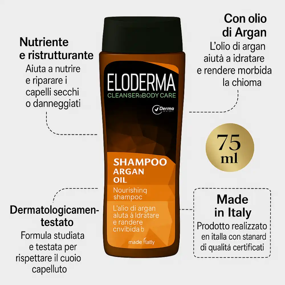 12x Eloderma Shampoo Argan 75ml Minisize Travel Size Nutriente Idratante Capelli