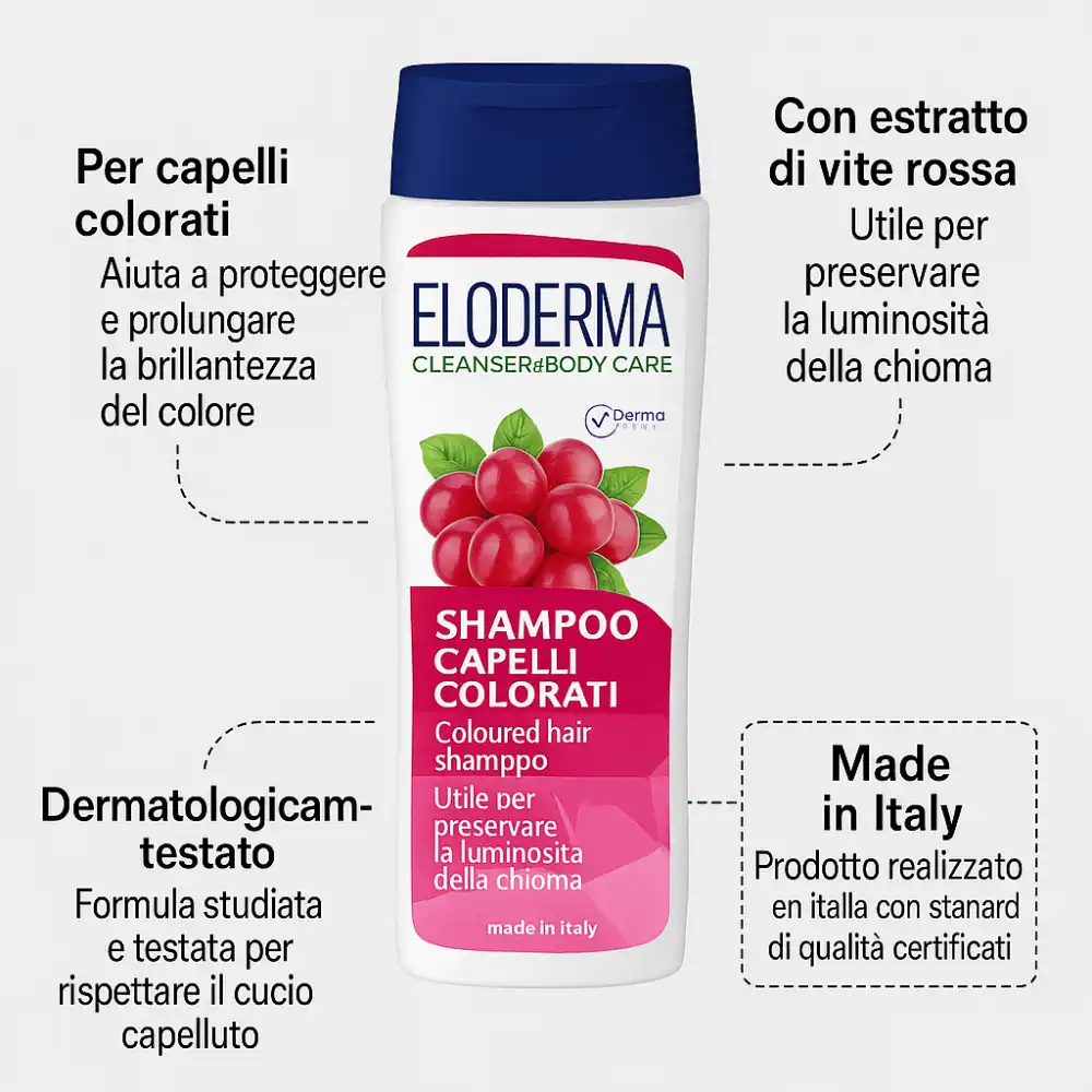 6x Eloderma Shampoo Capelli Colorati 75ml Minisize Travel Size Protezione Colore
