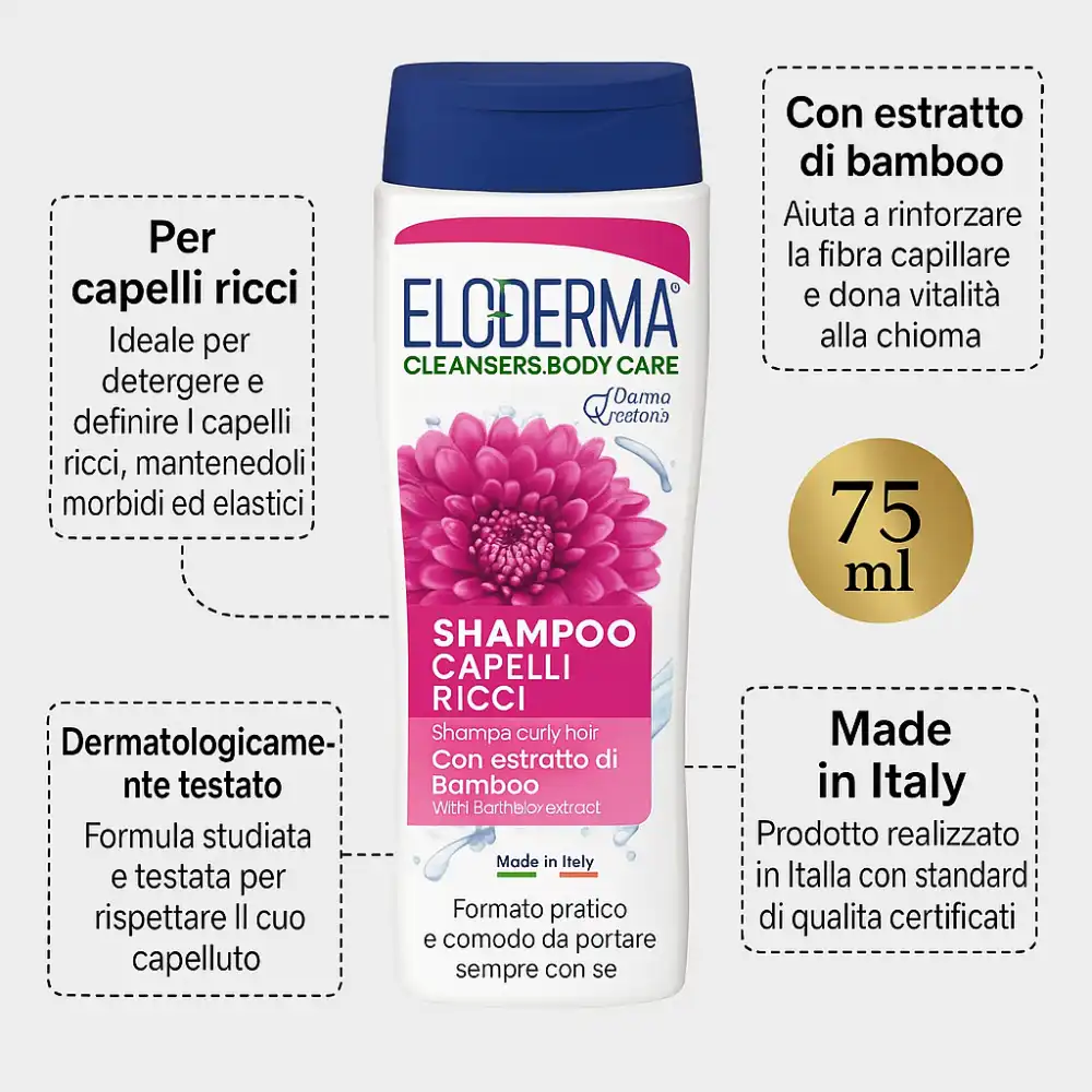 12x Eloderma Shampoo Ricci 75ml Minisize Travel Size Definizione Cura Capelli