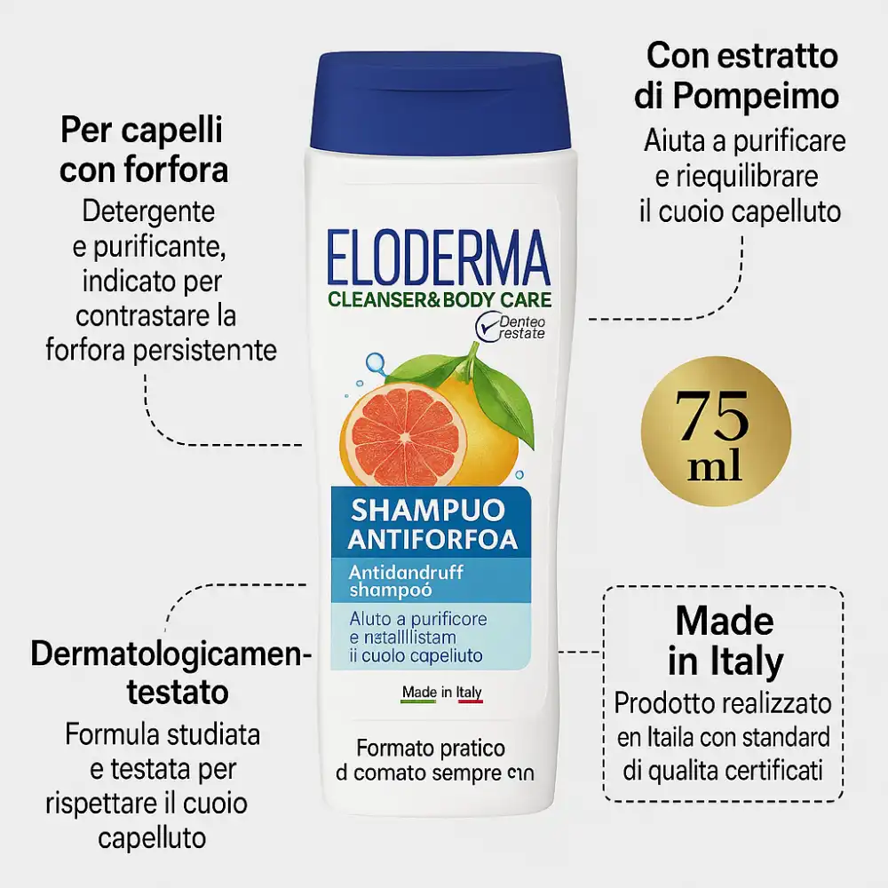 12x Eloderma Shampoo Antiforfora 75ml Minisize Travel Size Capelli Uomo Donna