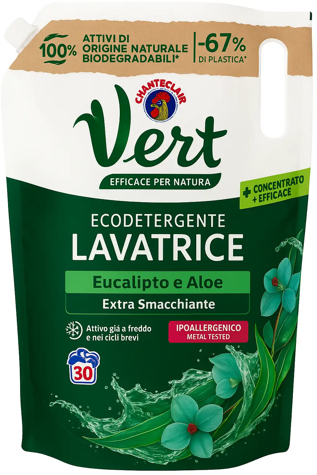 CHANTECLAIR Vert Lavatrice Liquido Aloe 30 Lavaggi Eco – Detergente Naturale