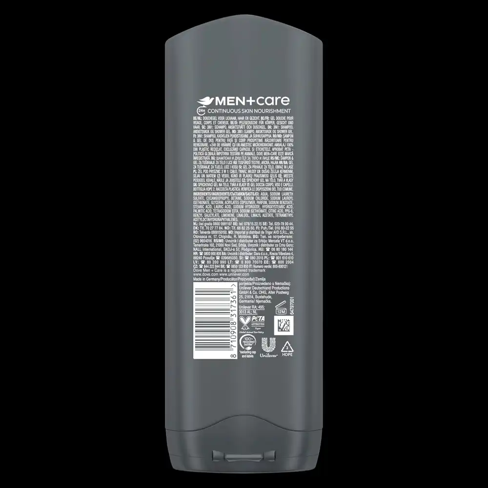 6x Dove Men+Care Cool Fresh Doccia Uomo 3in1 Corpo Viso Capelli 250ml