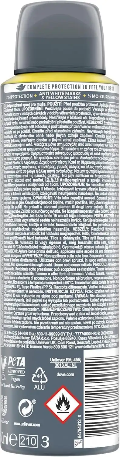 6X Dove Men+Care Invisible Fresh Deodorante Spray Uomo 150ml Anti-Macchia 72h