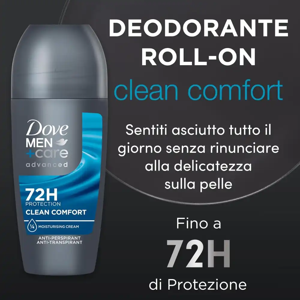 6 x Dove Men+Care Deodorante Roll On Uomo 72H 50ml Advanced Care Clean Comfort