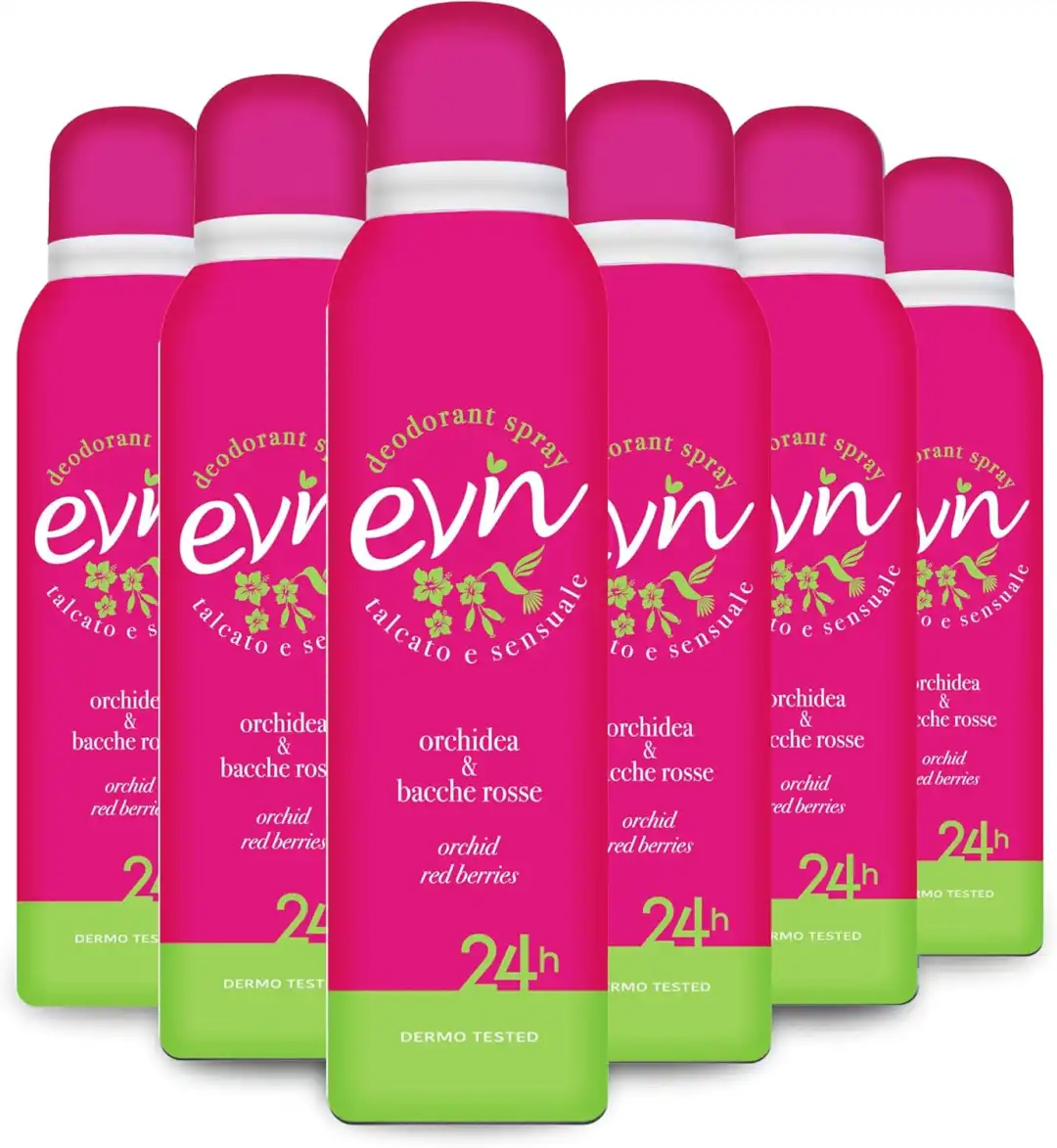 6 X EVIN Deodorante Donna Spray Orchidea Bacche Rosse 24h 150ml Profumo