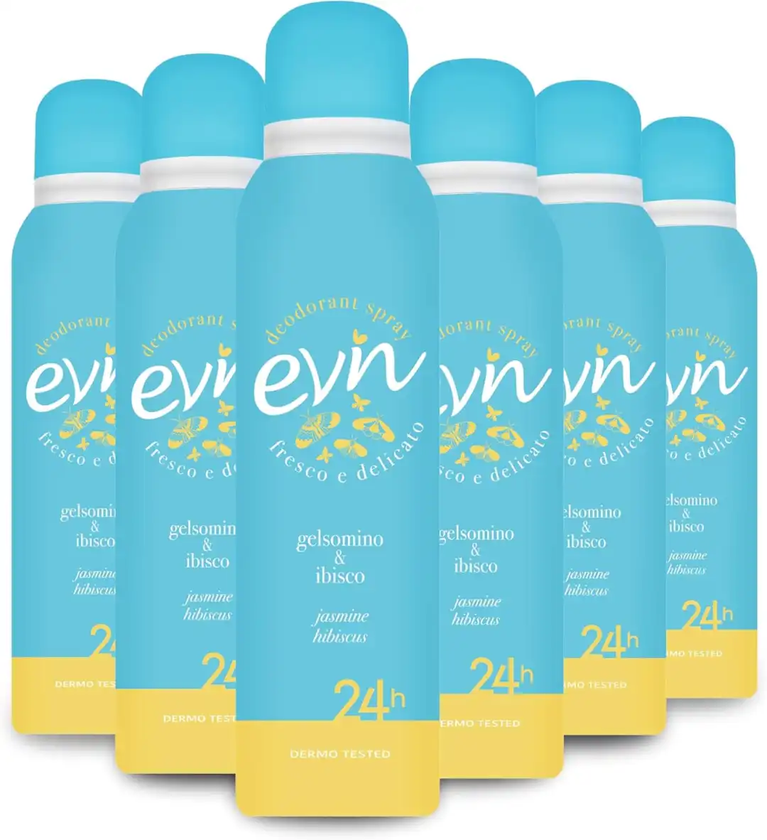 6 x Evin Deodorante Donna Spray 24H 150ml Gelsomino e Ibisco