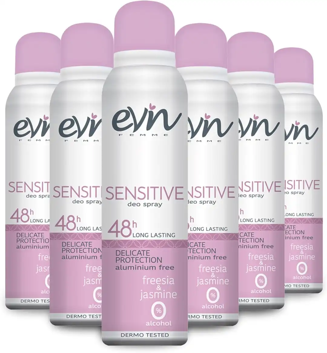 6 x Evin Femme Deodorante Donna Spray 48H Sensitive 150ml Fresia Jasmine
