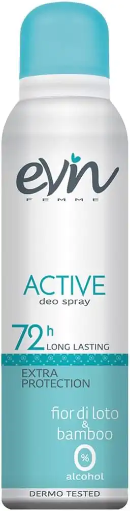 6 x Evin Femme Deodorante Donna Spray 72H Active 150ml Fiore di Loto Bamboo