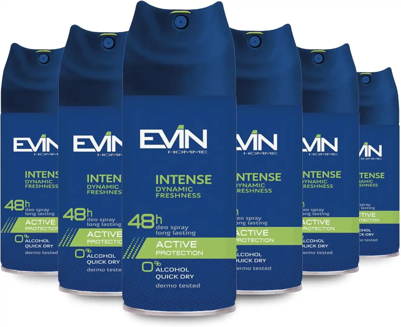 6 x Evin Homme Deodorante Uomo Spray 48H Intense 150ml Gelsomino Pepe Rosa