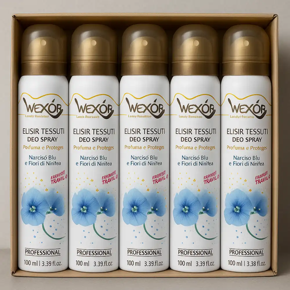 6X Wexór Elisir Tessuti Deo Spray 100ml Narciso Blu e Fiori di Ninfea Travel