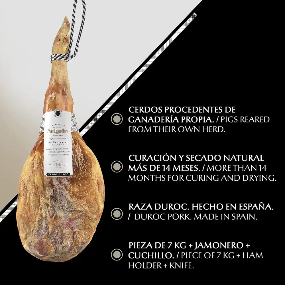 Prosciutto Serrano Spagnolo 7kg con Supporto e Coltello Stagionatura 14 Mesi