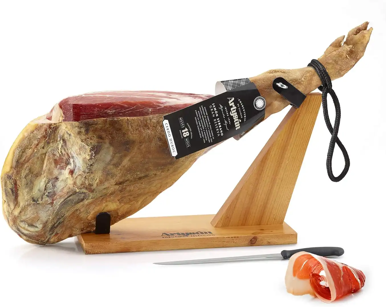 Prosciutto Serrano Gran Reserva 8kg con Supporto e Coltello Stagionatura 18 Mesi