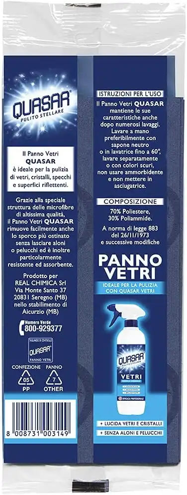 6 Pezzi Quasar Panno Vetri Super Microfibra per Cristalli Senza Aloni e Pelucchi