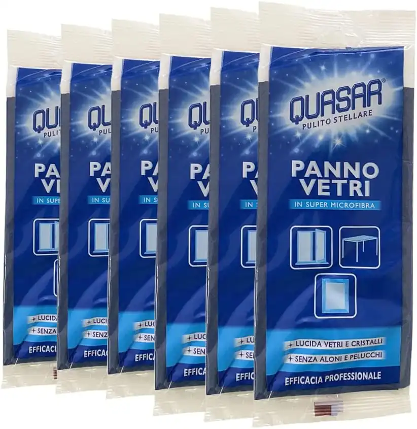 6 Pezzi Quasar Panno Vetri Super Microfibra per Cristalli Senza Aloni e Pelucchi