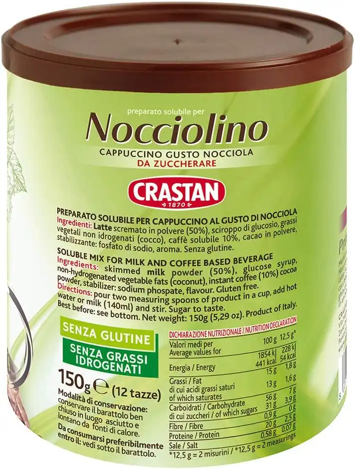 Crastan Nocciolino Cappuccino Gusto Nocciola Preparato Solubile Set 6 Barattoli