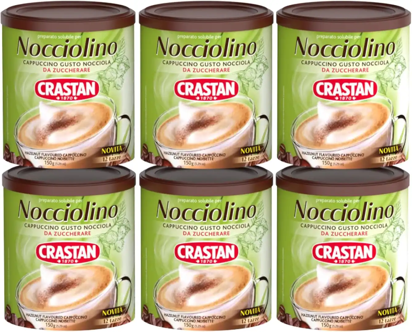 Crastan Nocciolino Cappuccino Gusto Nocciola Preparato Solubile Set 6 Barattoli