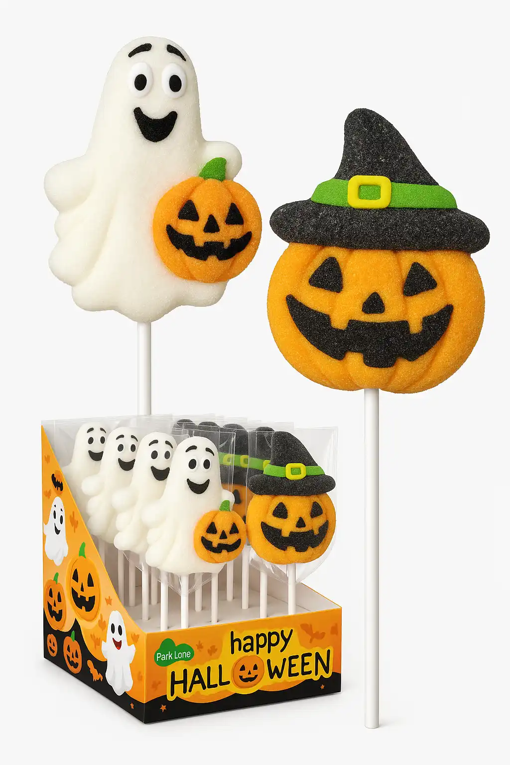 12X Lecca Spiedino Mallow Halloween 45g Marshmallow a Tema Zucca e Fantasma