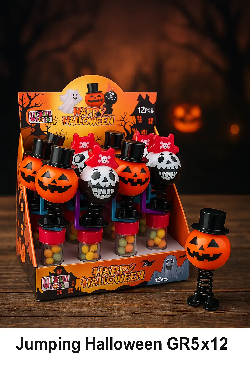12X Jumping Halloween Toys con Caramelle 5g Giocattolo Dolcetto Festa Bimbi