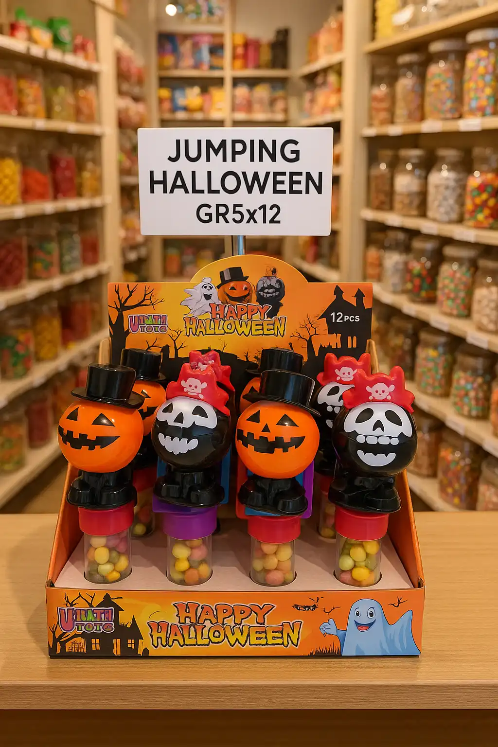 12X Jumping Halloween Toys con Caramelle 5g Giocattolo Dolcetto Festa Bimbi