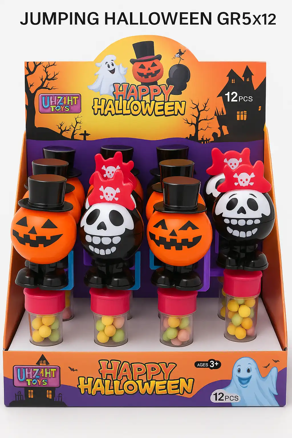 12X Jumping Halloween Toys con Caramelle 5g Giocattolo Dolcetto Festa Bimbi