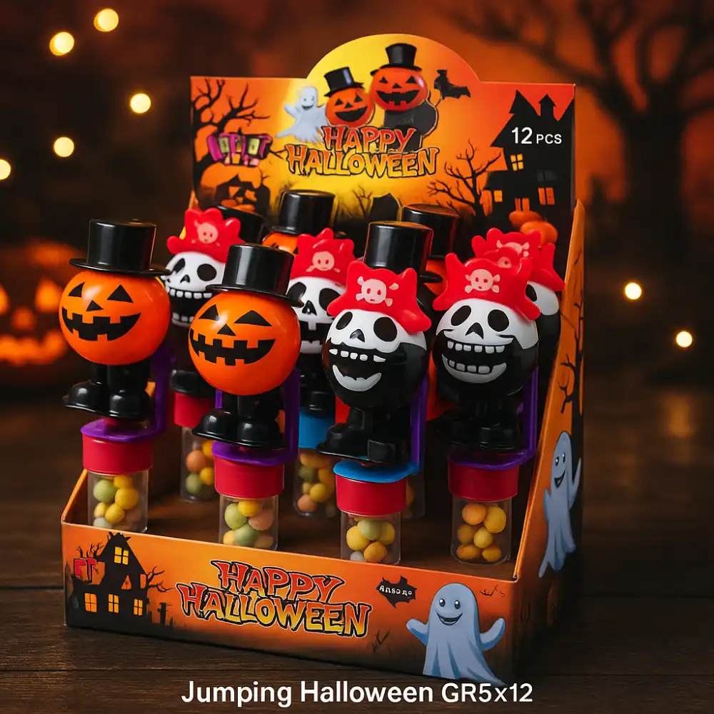 12X Jumping Halloween Toys con Caramelle 5g Giocattolo Dolcetto Festa Bimbi