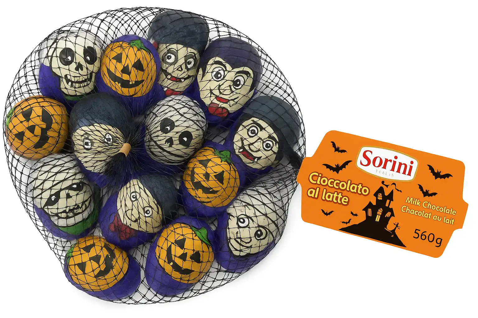 Sorini Halloween Cioccolatini al Latte Mix Retina 560g Dolcetti Mostriciattoli