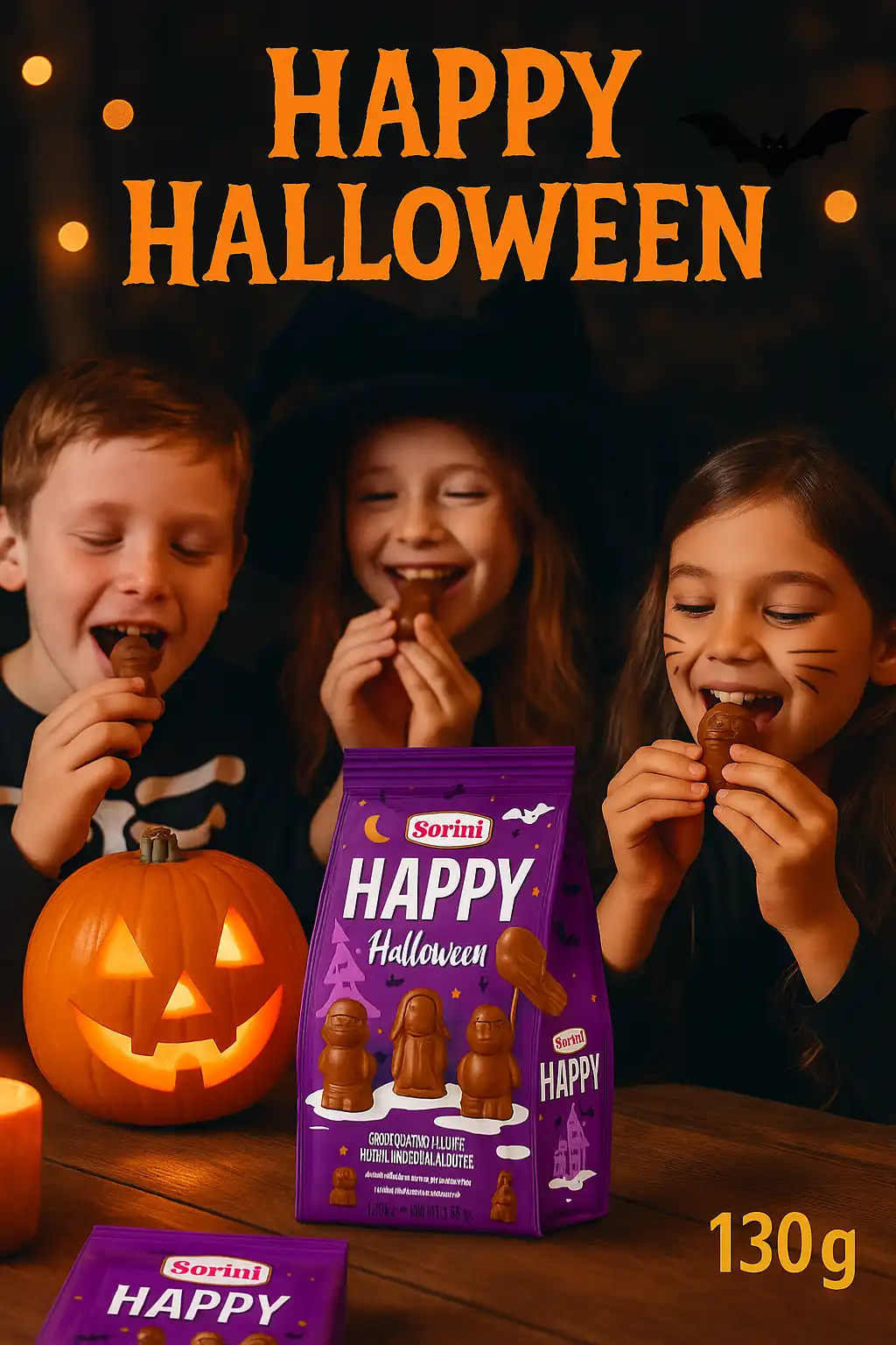 3X Sorini Happy Halloween 130g Cioccolatini al Latte Ripieni Crema Bianca