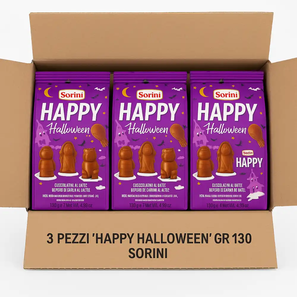 3X Sorini Happy Halloween 130g Cioccolatini al Latte Ripieni Crema Bianca