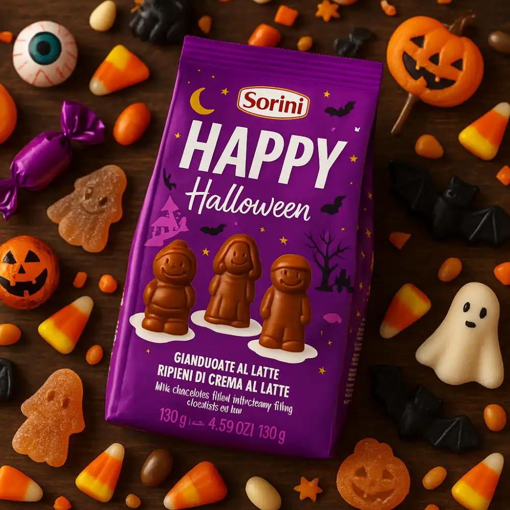 3X Sorini Happy Halloween 130g Cioccolatini al Latte Ripieni Crema Bianca