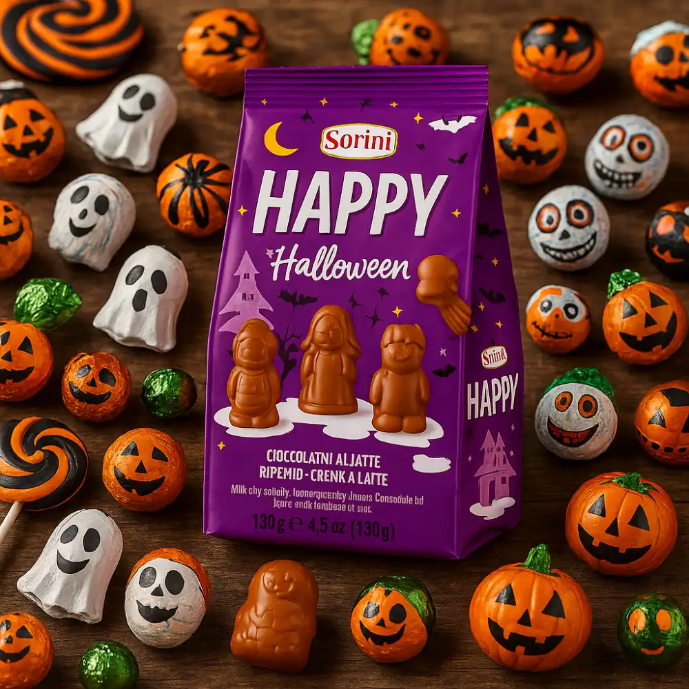 3X Sorini Happy Halloween 130g Cioccolatini al Latte Ripieni Crema Bianca