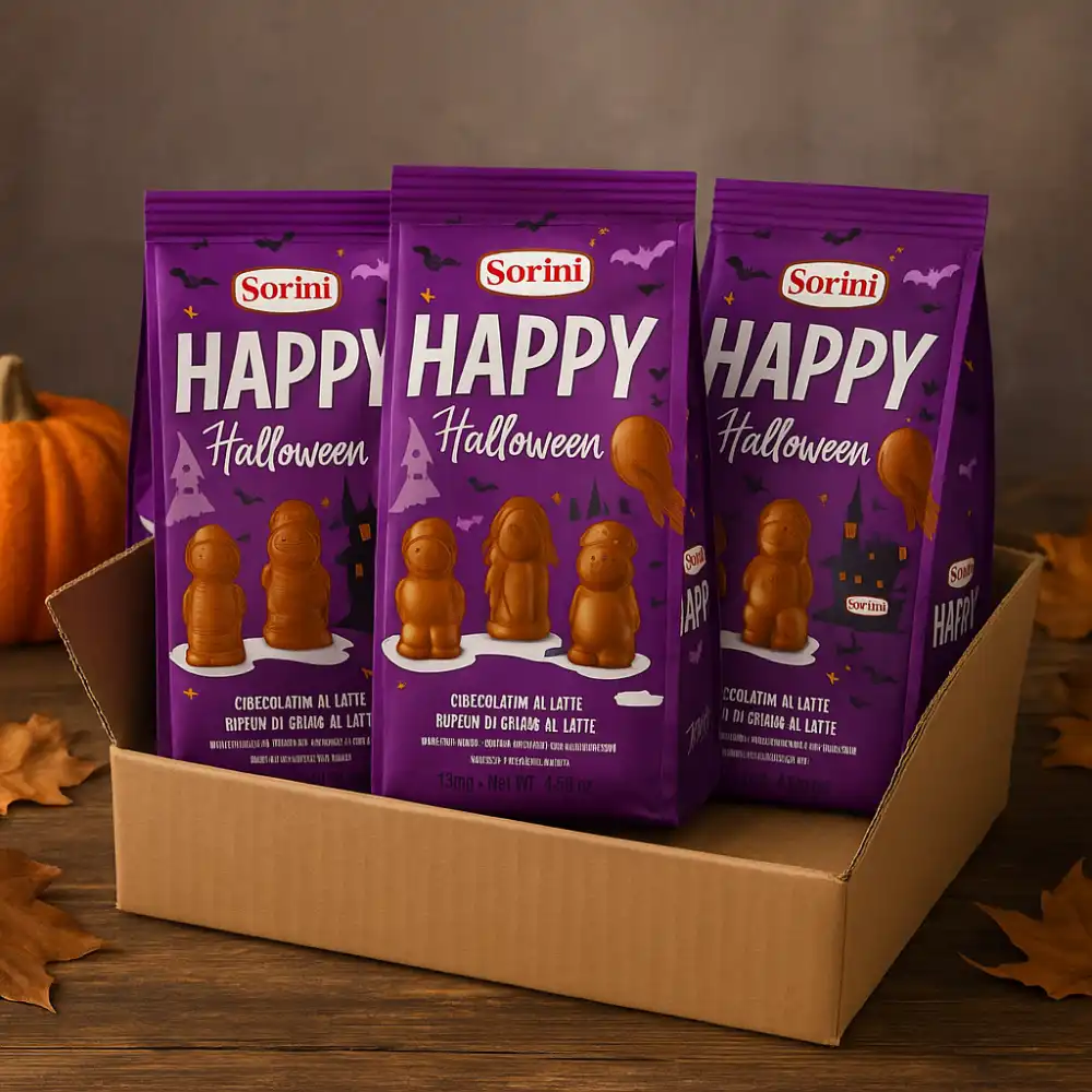 3X Sorini Happy Halloween 130g Cioccolatini al Latte Ripieni Crema Bianca